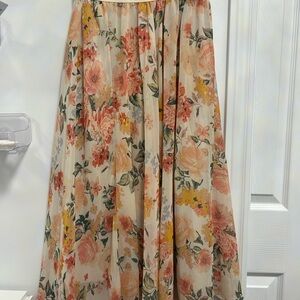 Vici Floral Elegance Maxi Skirt in Cream and Pink